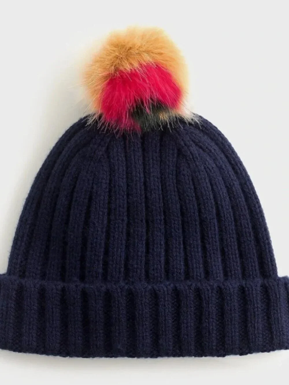 J Crew Faux Fur Stole Scarf w/ Rib-Knit Beanie w/ Multi-Colored Faux-Fur Pom-Pom